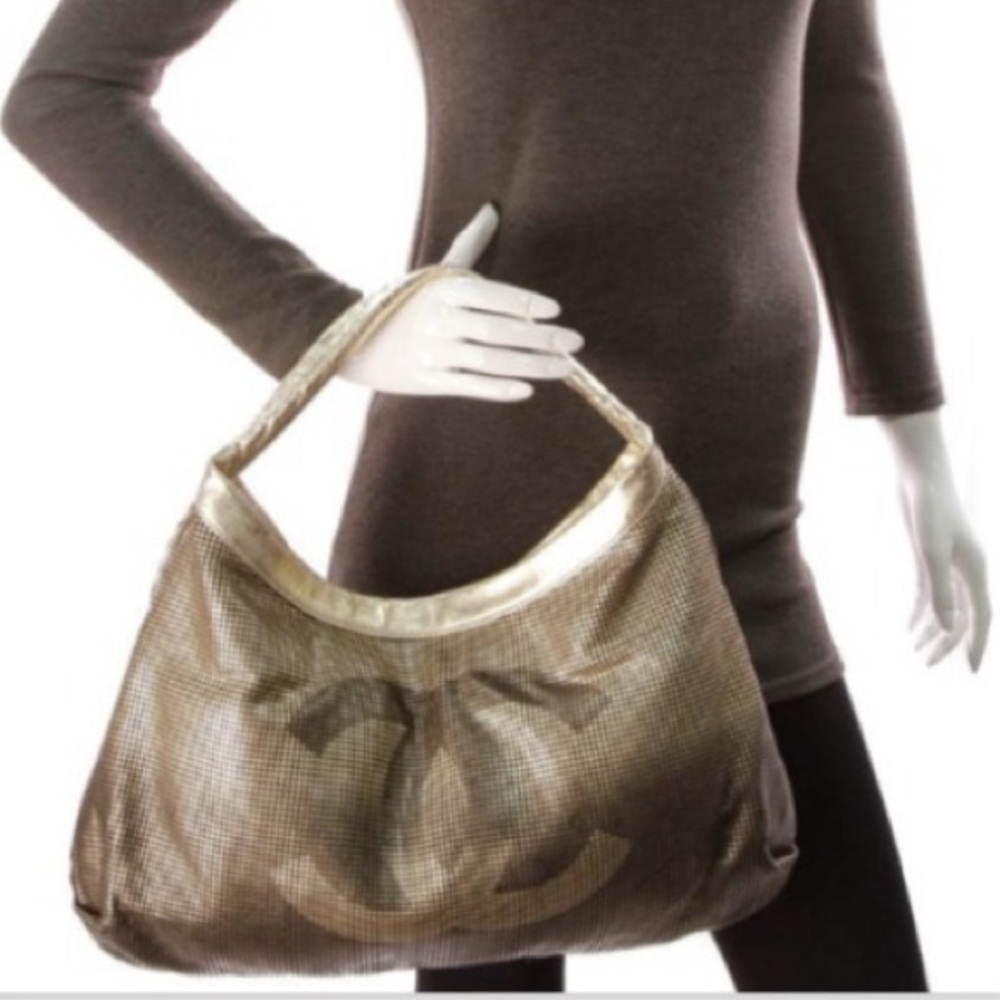 Chanel Ombre Gold Perforated Leather Mesh Hollywood CC Hobo Handbag